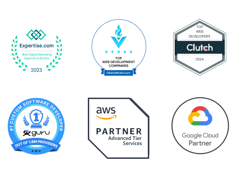 AWS, Azure, Clutch, Google Cloud, Design Rush and Guru Certified Badges